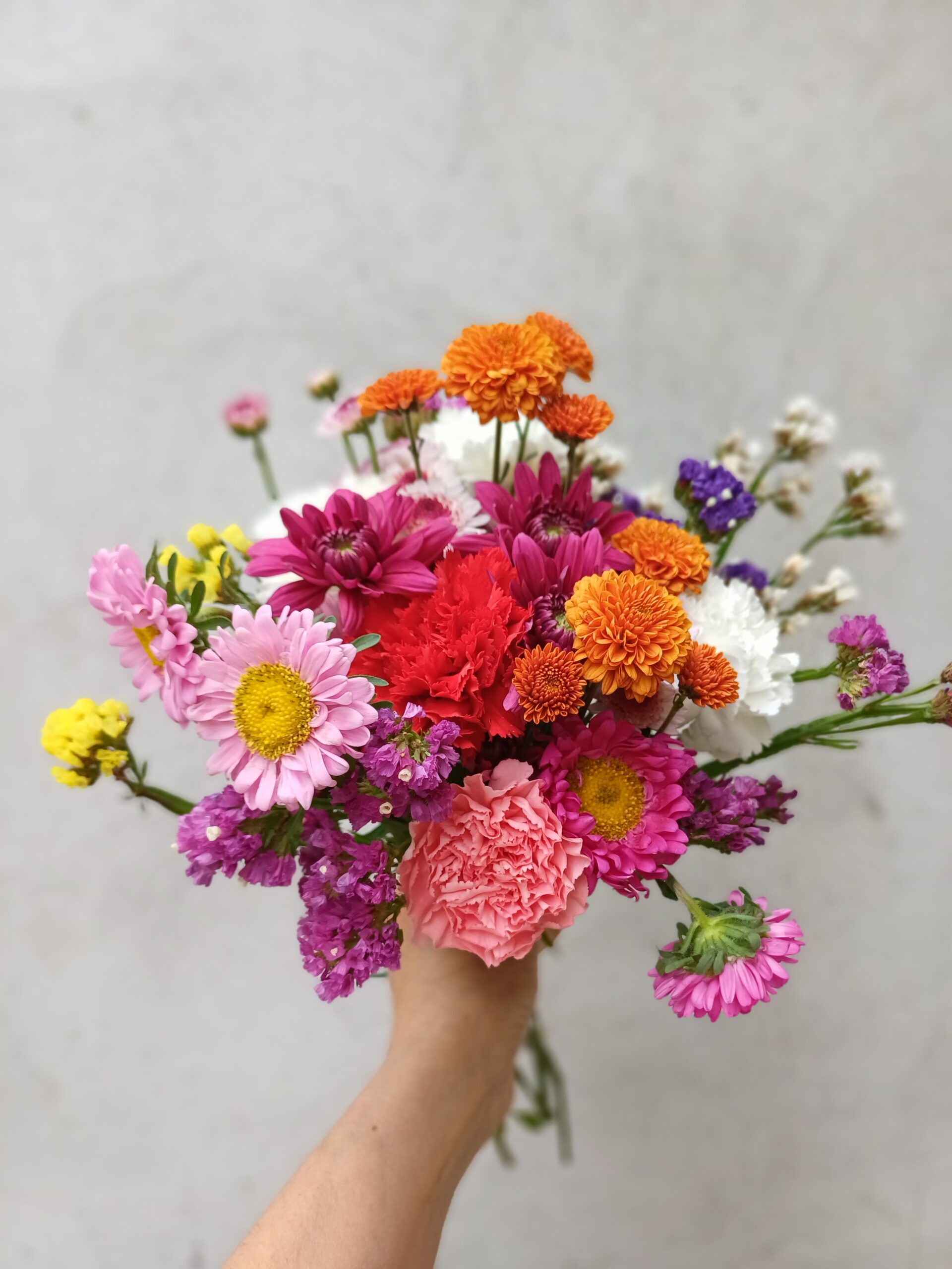 Ramo delicado con claveles y flores de estación